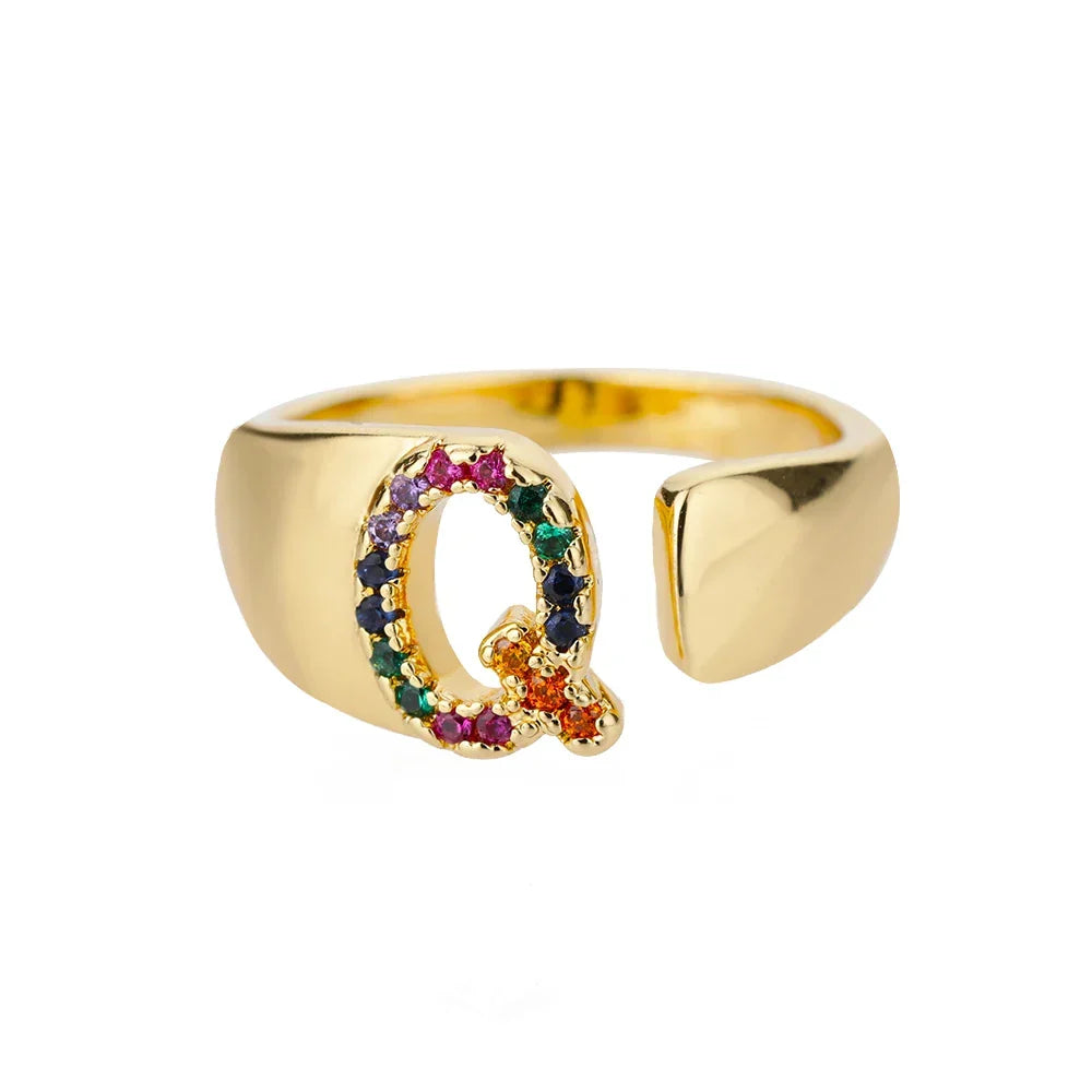Wide Custom Rainbow Initial Ring q