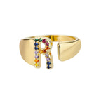 Wide Custom Rainbow Initial Ring r