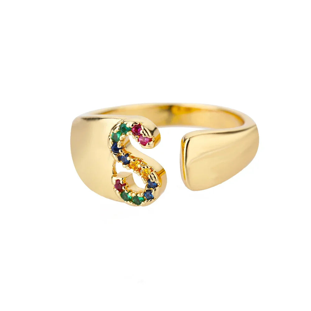 Wide Custom Rainbow Initial Ring s