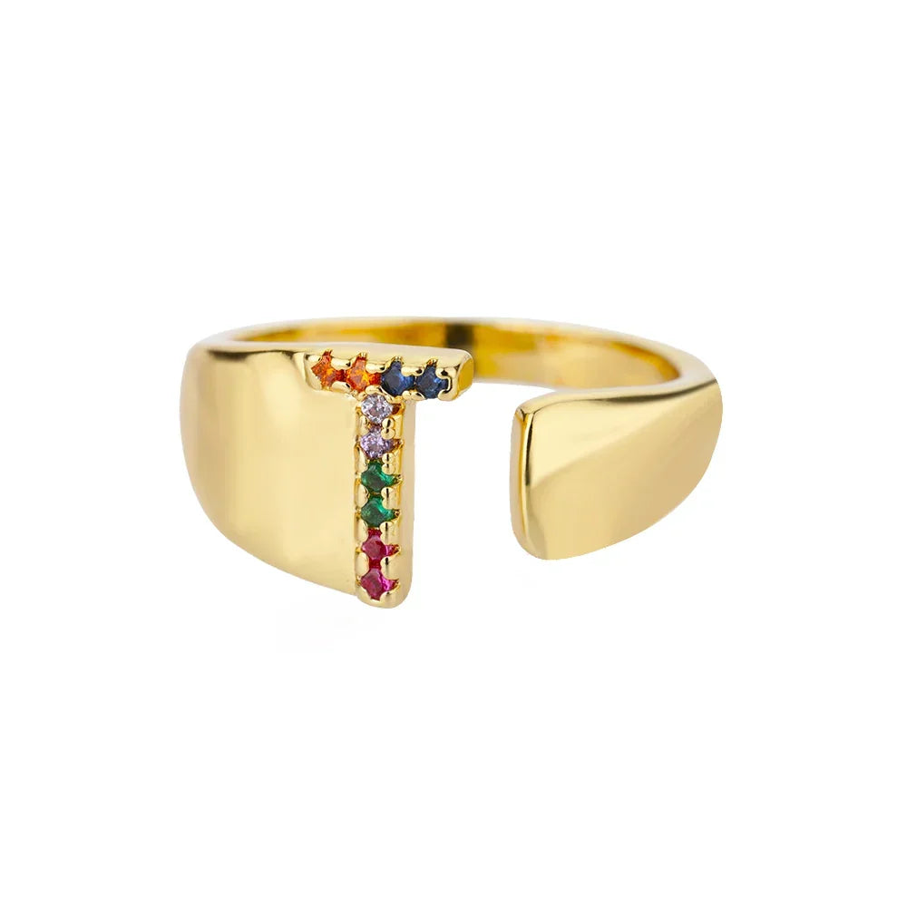 Wide Custom Rainbow Initial Ring t