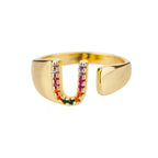 Wide Custom Rainbow Initial Ring u