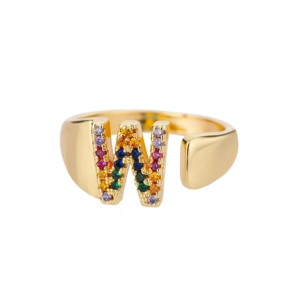 Wide Custom Rainbow Initial Ring w