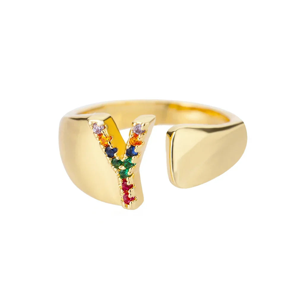 Wide Custom Rainbow Initial Ring y