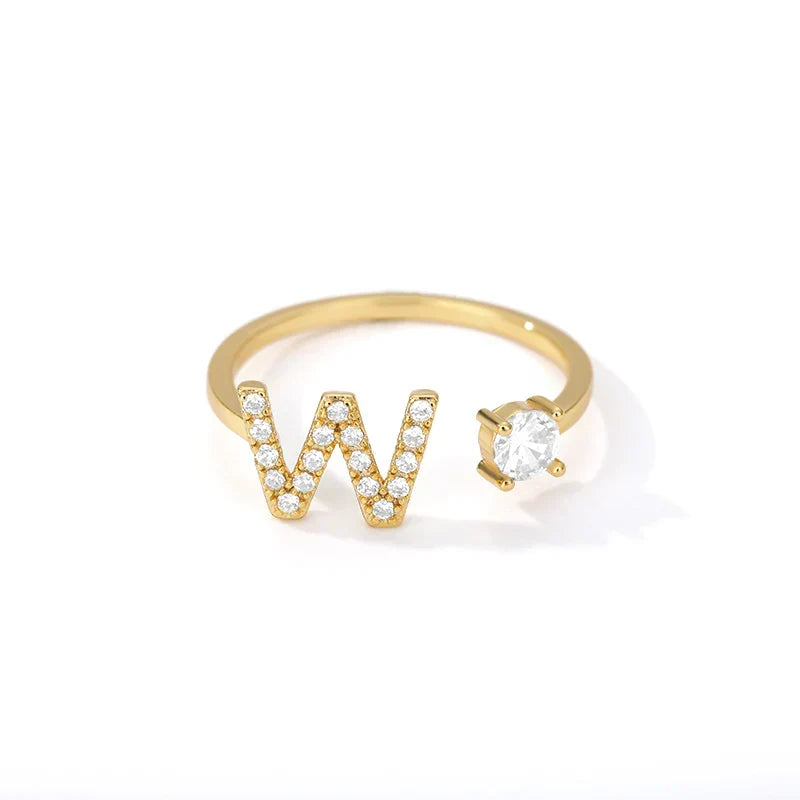 Ring with rhinestone initial for women - letter