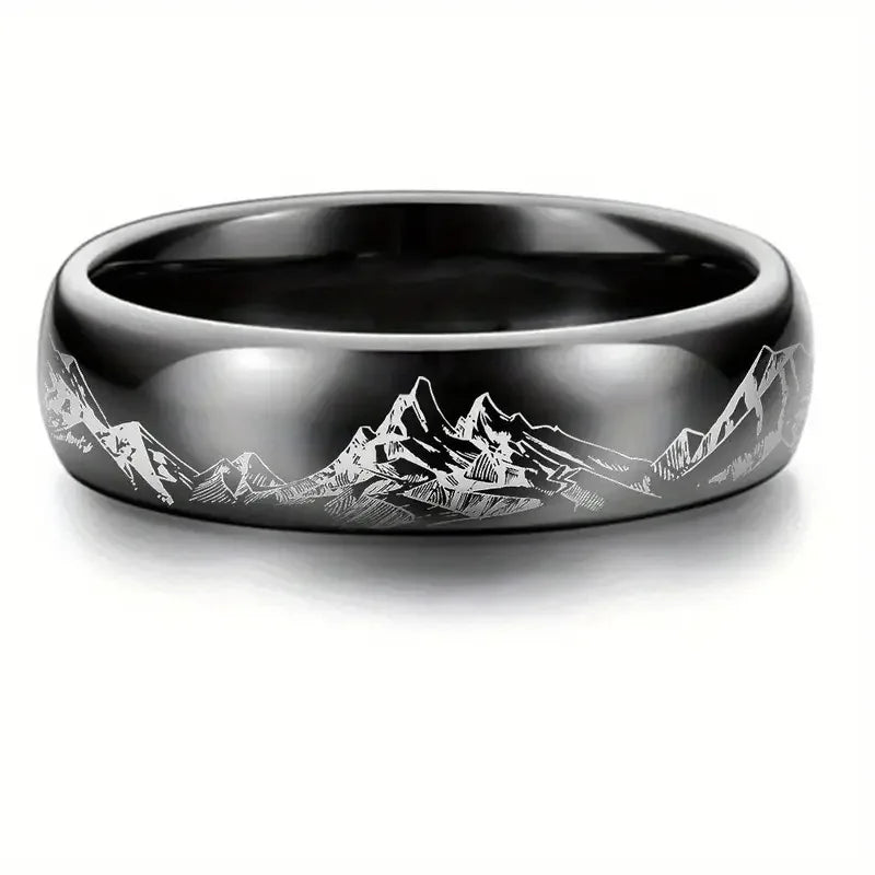 Ring with Mountains for Men black