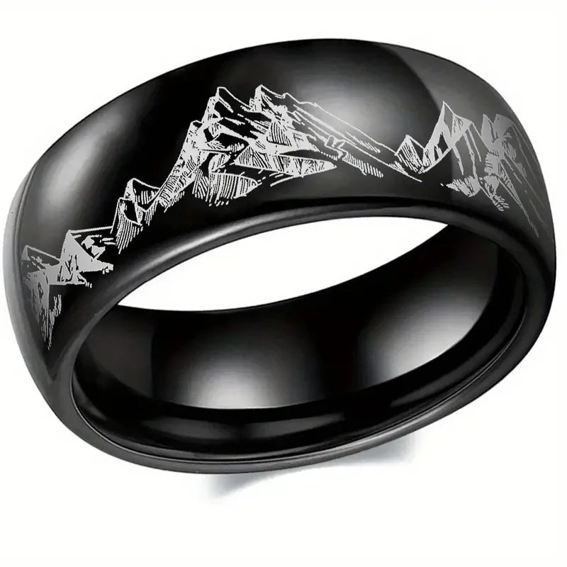 Ring with Mountains for Men black