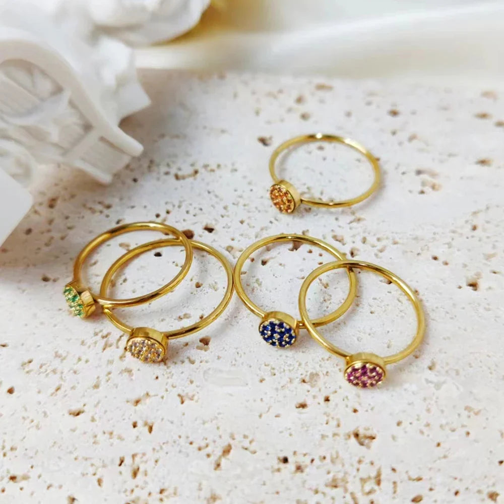 Ring with small round birthstones for women