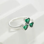 Ring with 3-Leaf Clover in Green Zircon