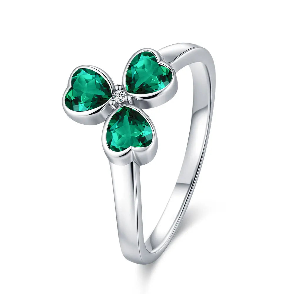 Ring with 3-Leaf Clover in Green Zircon