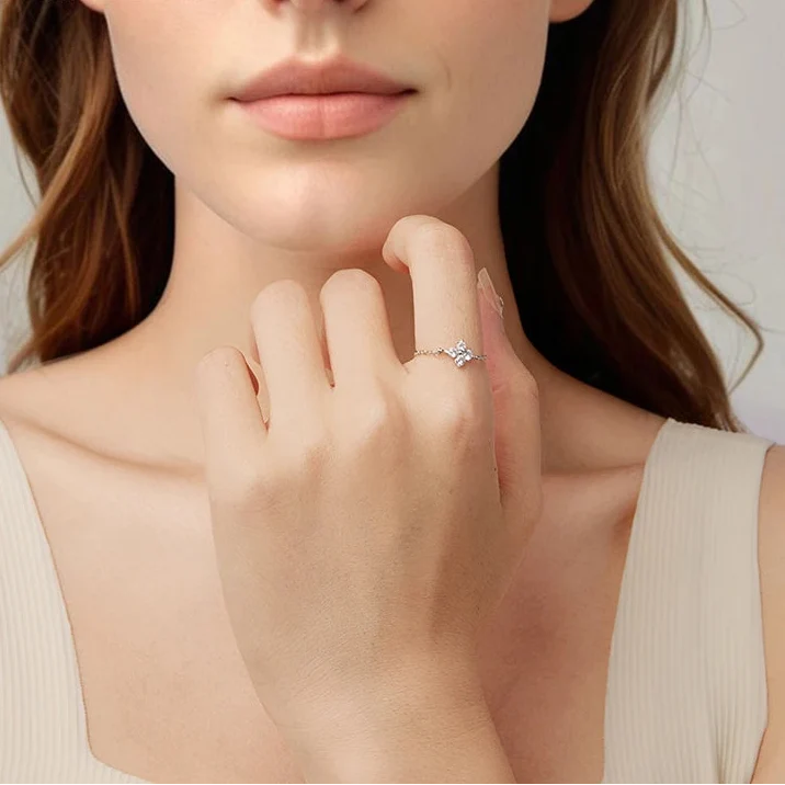 Four-Leaf Clover Ring with Zircon