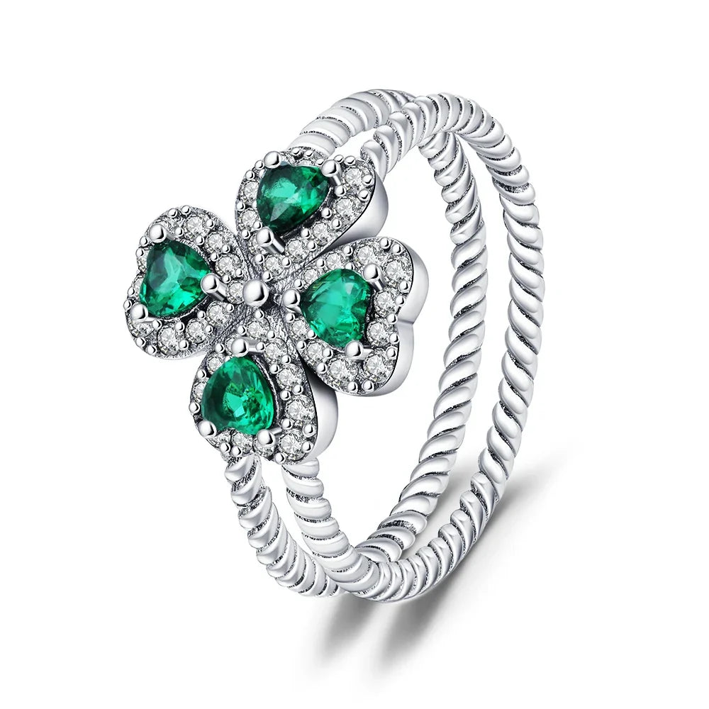 Four-Leaf Clover Ring with Green Zircon