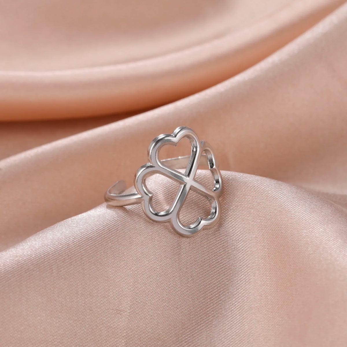 Four-Leaf Clover Ring for Women, silver