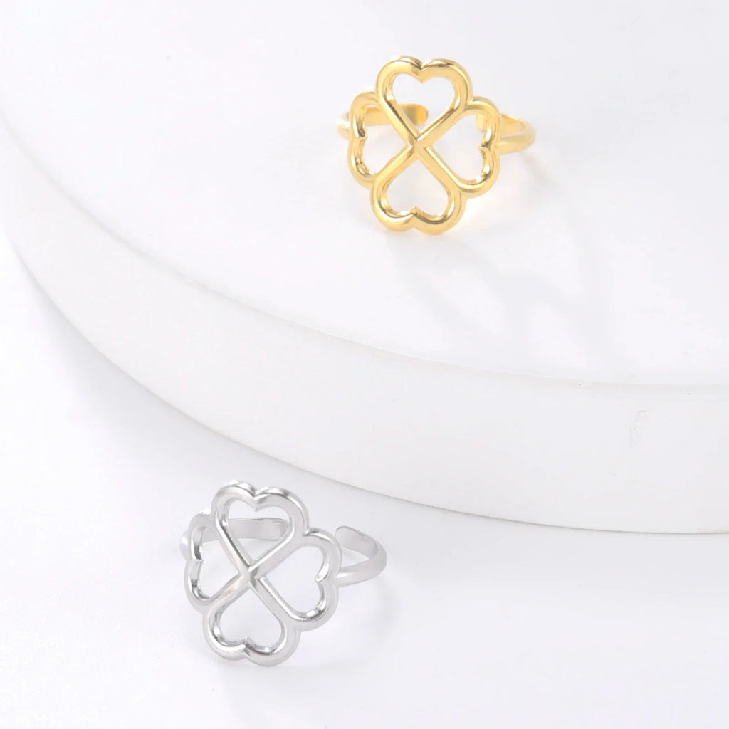 Four-Leaf Clover Ring for Women, silver
