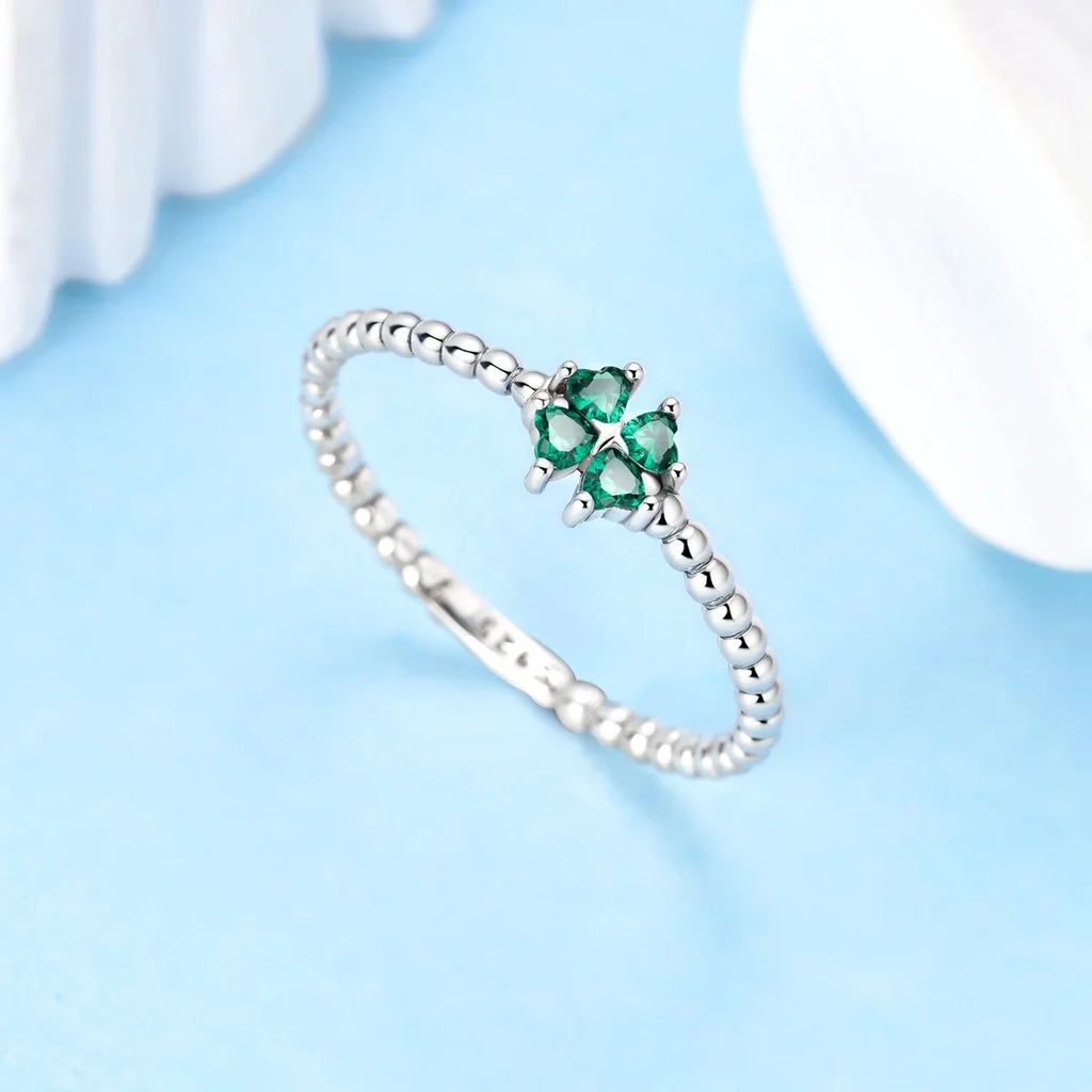 Ring with Green Four-Leaf Clover