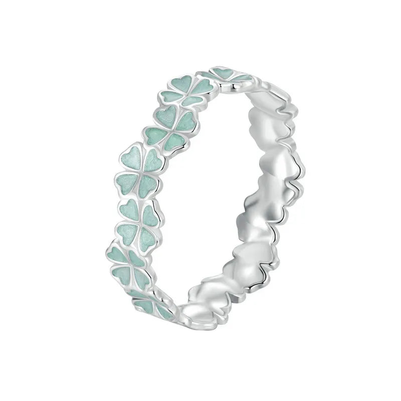Ring with Green Four-Leaf Clovers