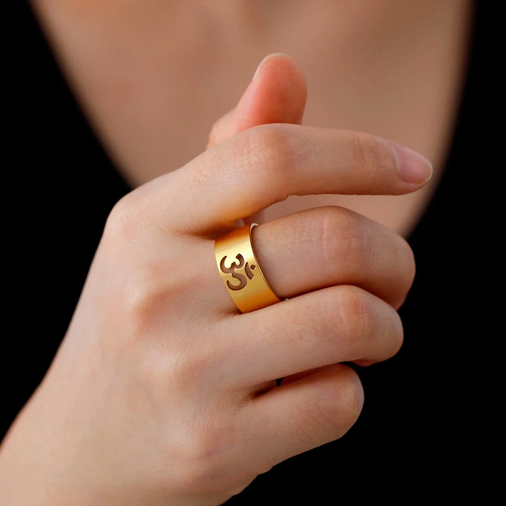 Tibetan Om Buddhist Ring Gold