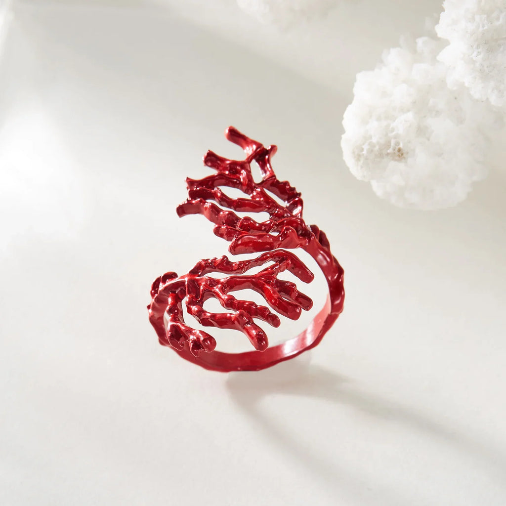 Red coral branch ring