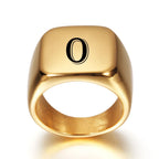 Wide men's ring personalized with initial o