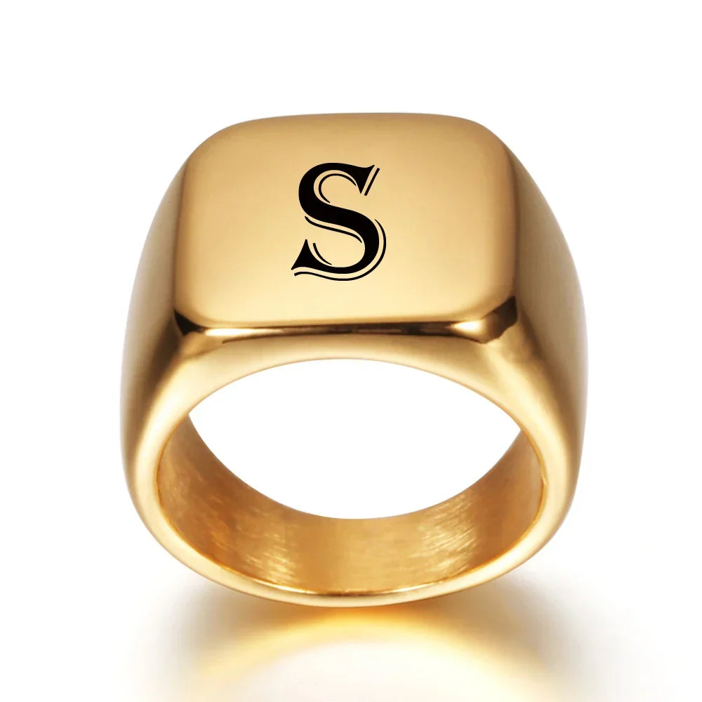 Wide men's ring personalized with initial s