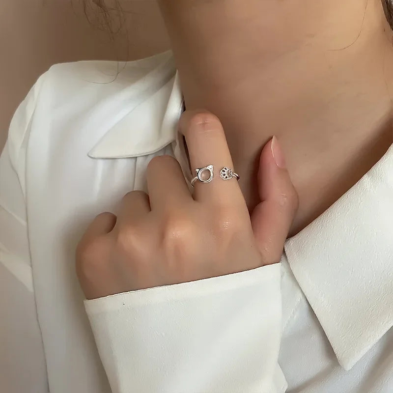 Cat Ring with Paws silver
