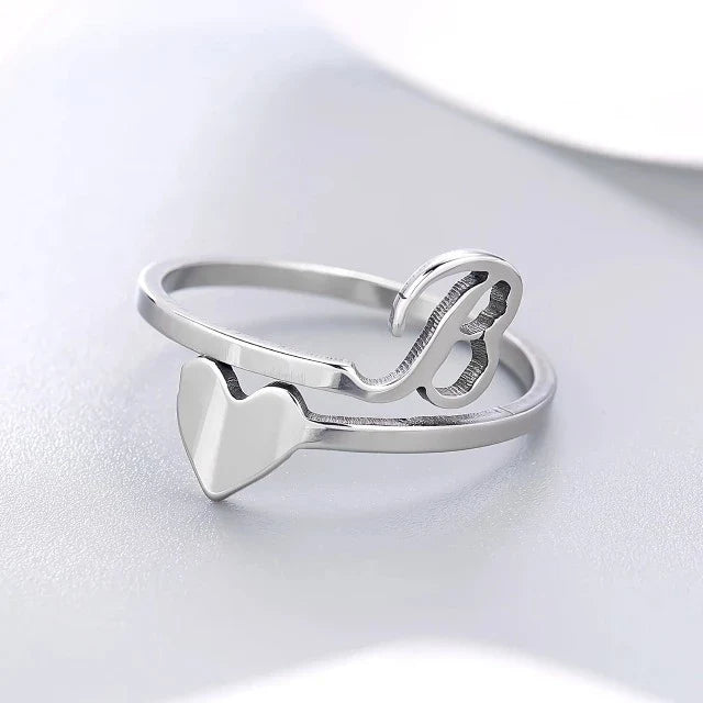 Silver Initial Heart Ring B