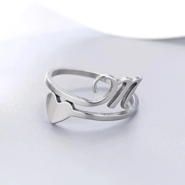 Silver Initial Heart Ring M