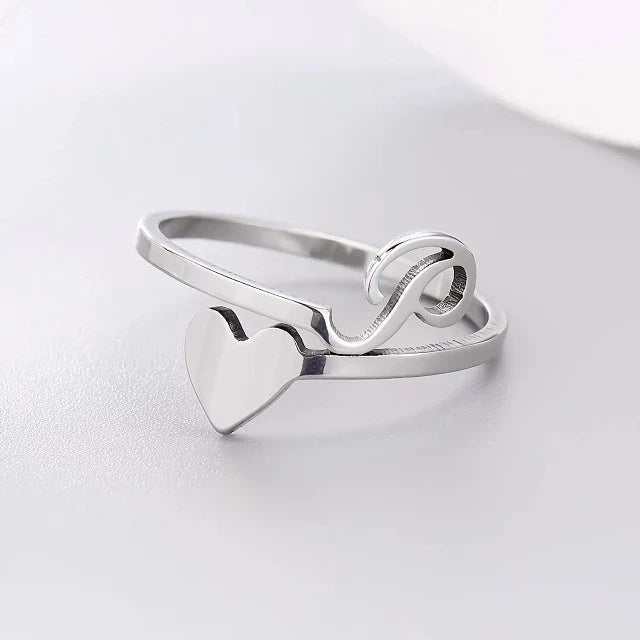 Silver Initial Heart Ring P