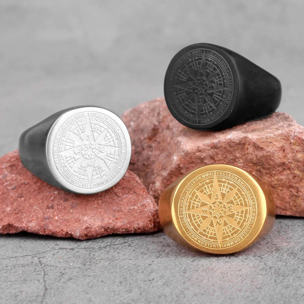 Compass Ring Signet Compass Rose black