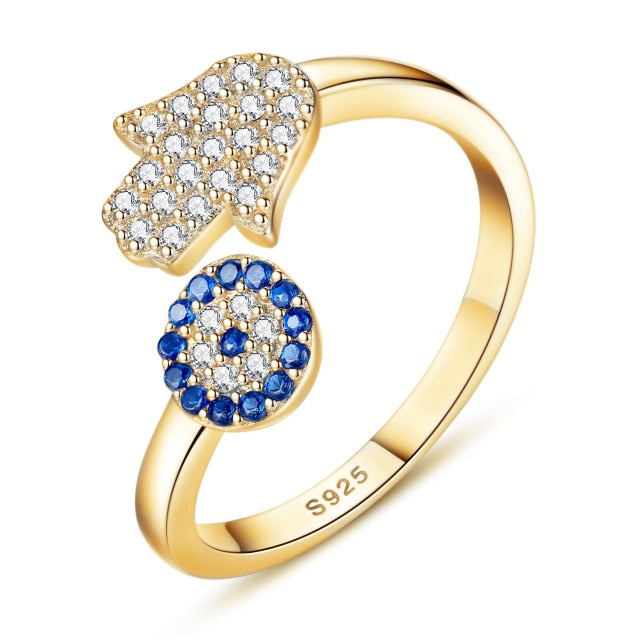 Greek Turkish Blue Evil Eye Matiasma Mataki Ring in Gold