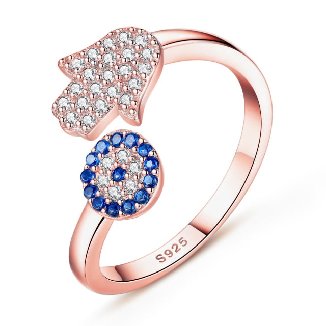 Greek Turkish Blue Evil Eye Matiasma Mataki Ring in Rose Gold
