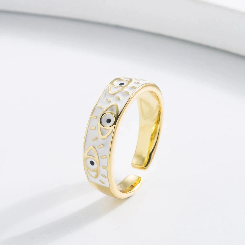 Blue Turkish Evil Eye Ring White Band