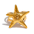 Gold-tone seashell and starfish ring for women
