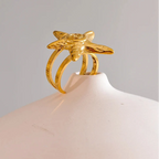 Gold-tone seashell and starfish ring for women