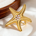 Gold-tone starfish shell ring