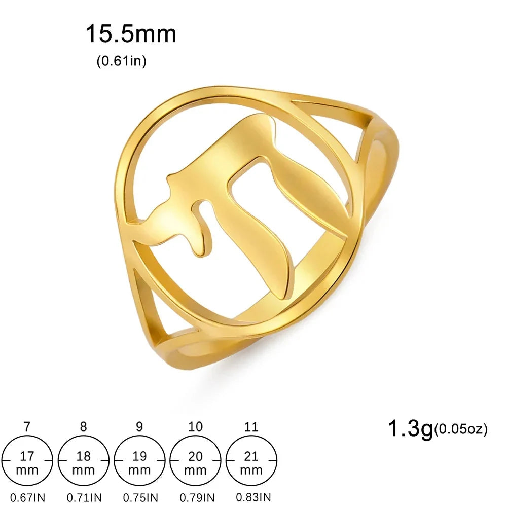 Hollow ring with the Jewish symbol of life Chai