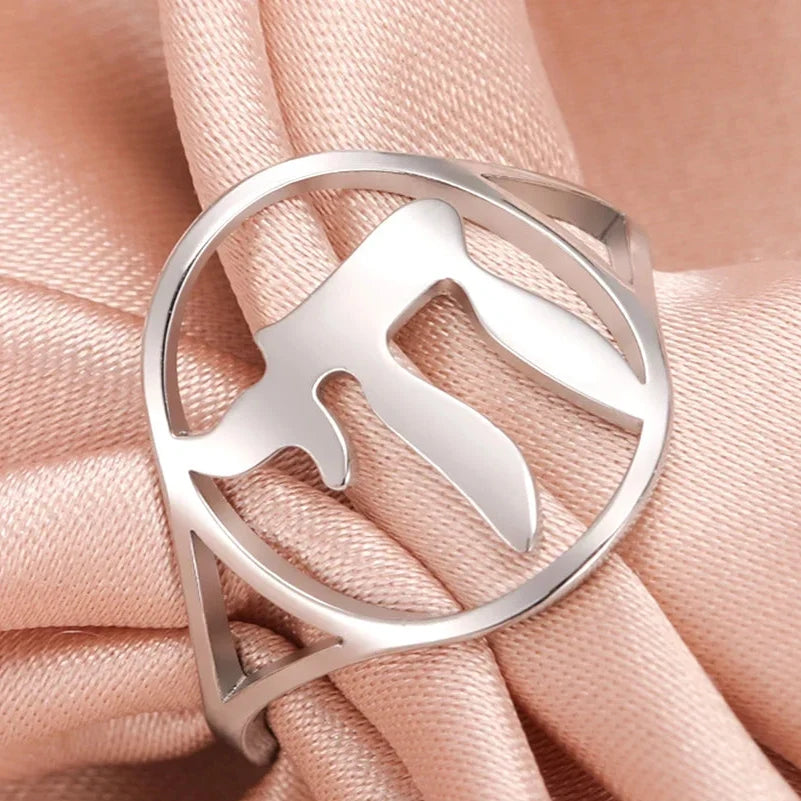 Hollow ring with the Jewish symbol of life Chai in silver
