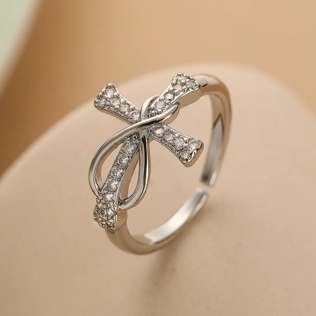 Christian Cross Zircon Ring for Women silver