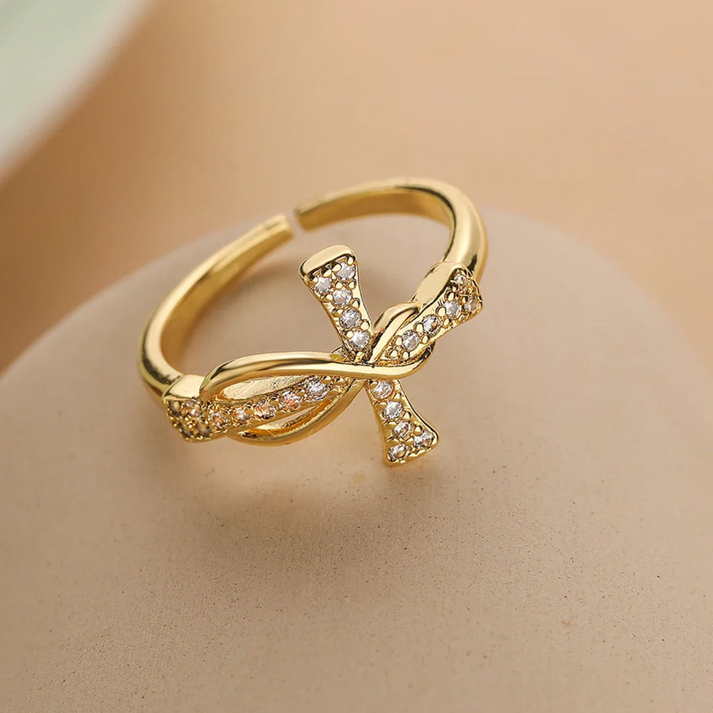 Christian Cross Zircon Ring for Women gold