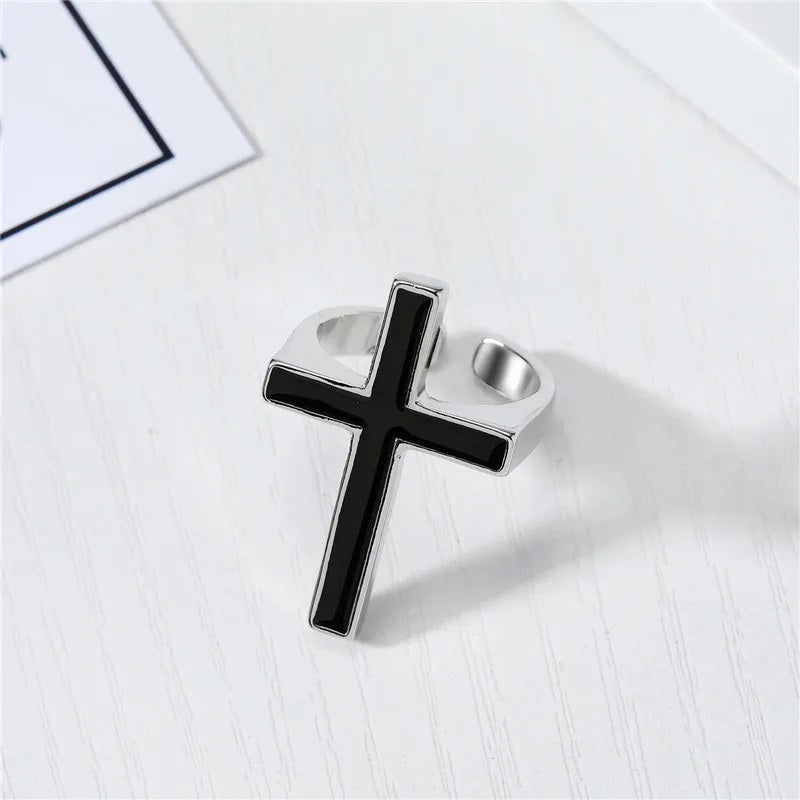 Black Gothic Cross Ring for Men, Christian