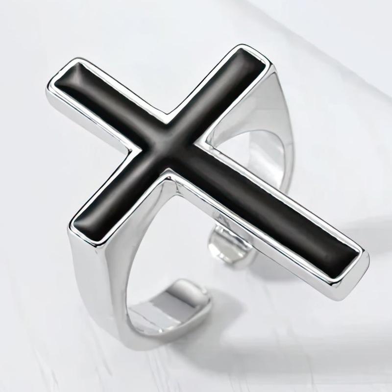 Black Gothic Cross Ring for Men, Christian