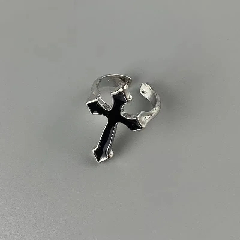 Black Silver Men's Cross Ring
