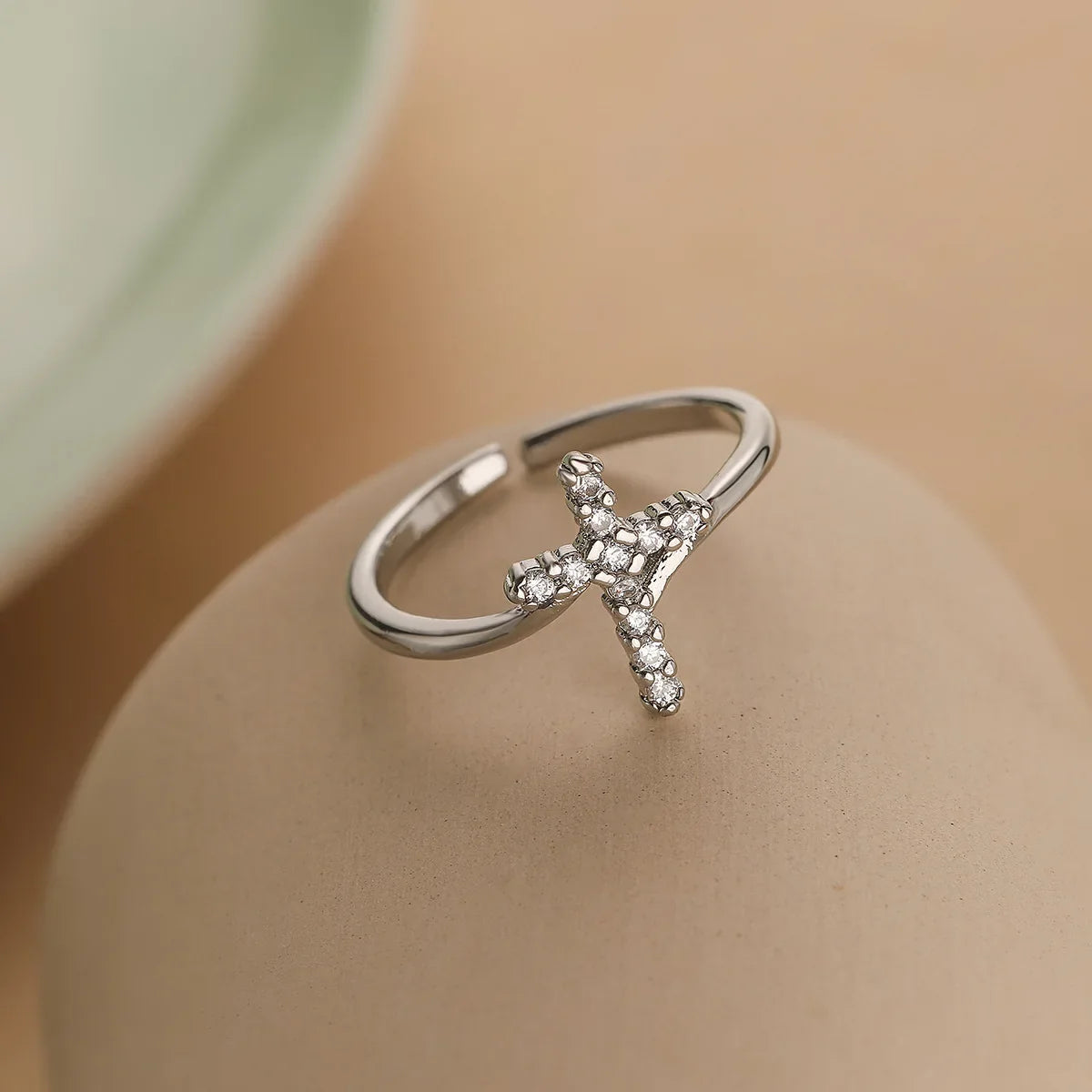 Cross Ring & Zircon Stone for Women, silver