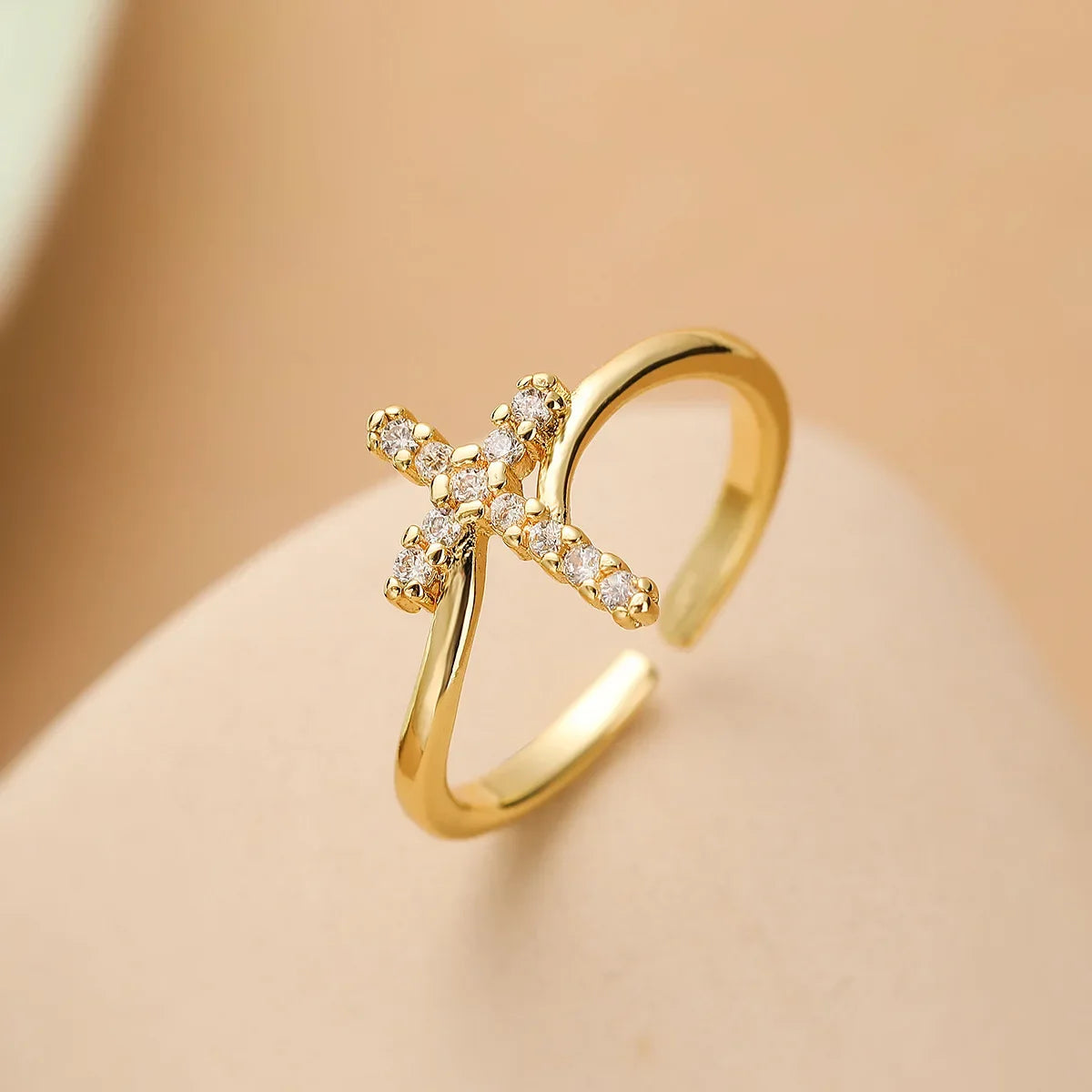 Cross Ring & Zircon Stone for Women, gold