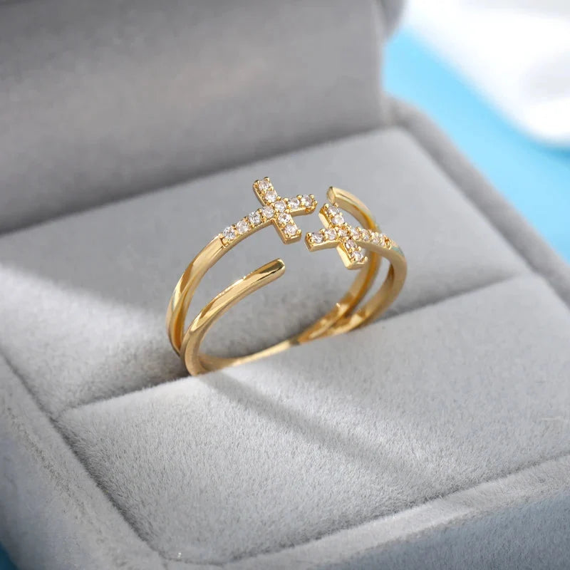 Christian Zircon Cross Ring for Women, gold