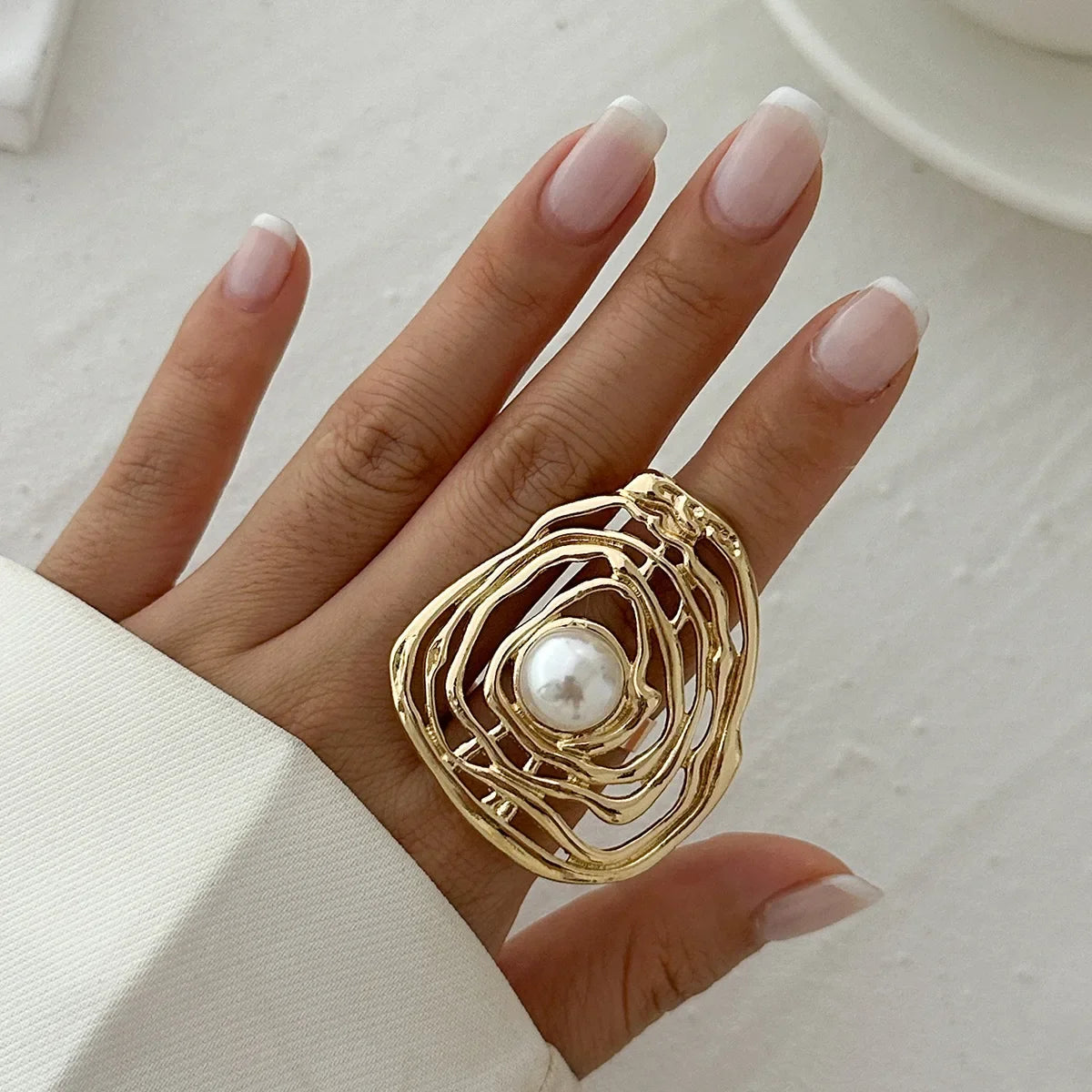 Baroque-Style Ring with Gold Pearl