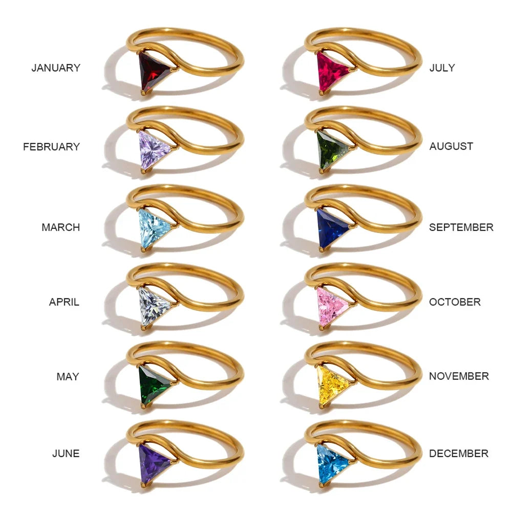 Gold-Plated Ring with Triangular Birthstone