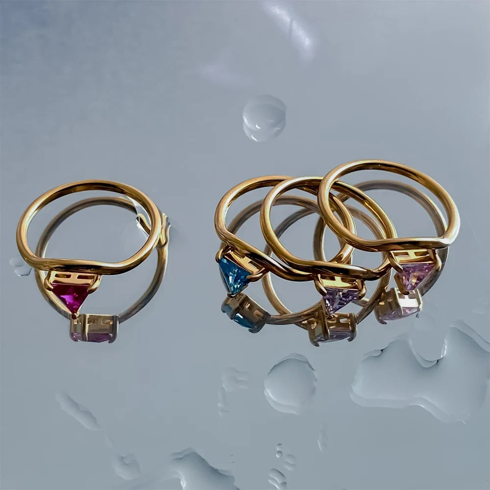 Gold-Plated Ring with Triangular Birthstone