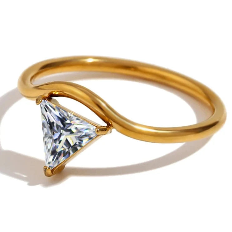 Gold-Plated Ring with Triangular April Birthstone