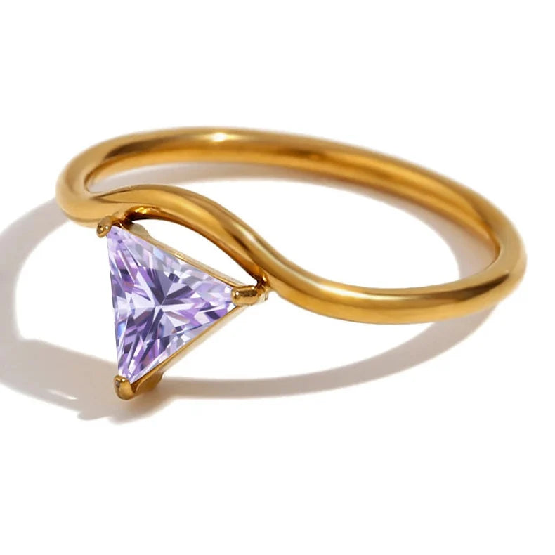 Gold-Plated Ring with Triangular February Birthstone
