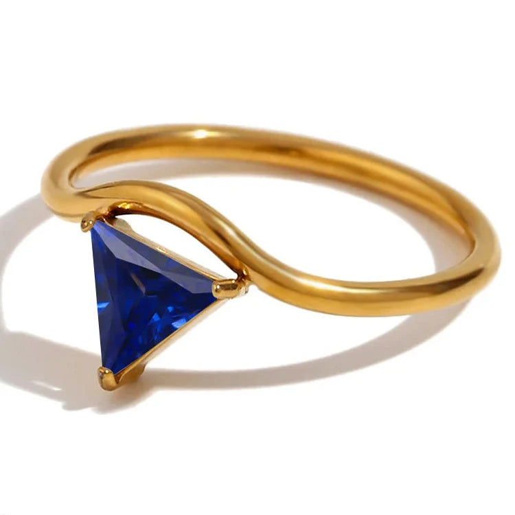 Gold-Plated Ring with Triangular September Birthstone